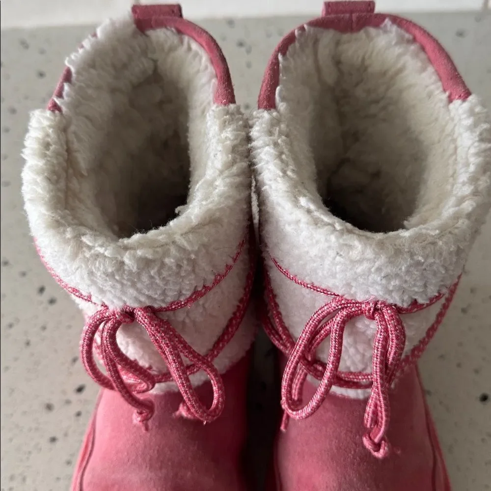 Koolaburra by UGG Suede Leather Pink Cream Warm Cozy Lined Girls Boots Size 2